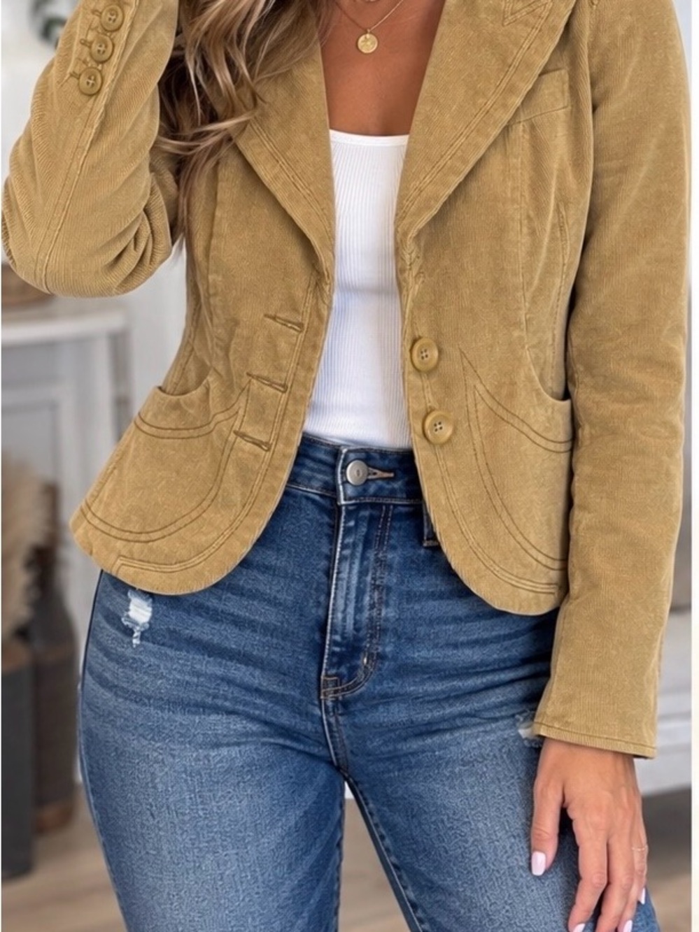 bebe Mustard Corduroy Tailored Blazer